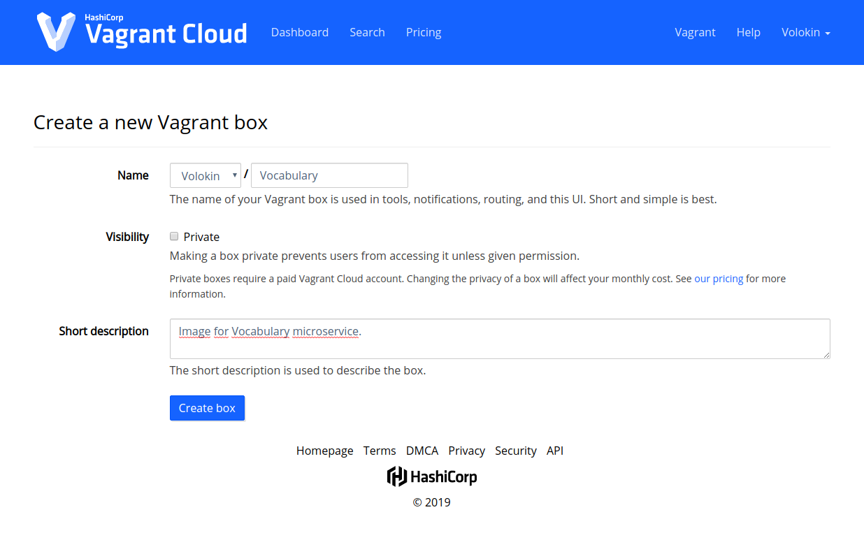 Vagrant Cloud Create